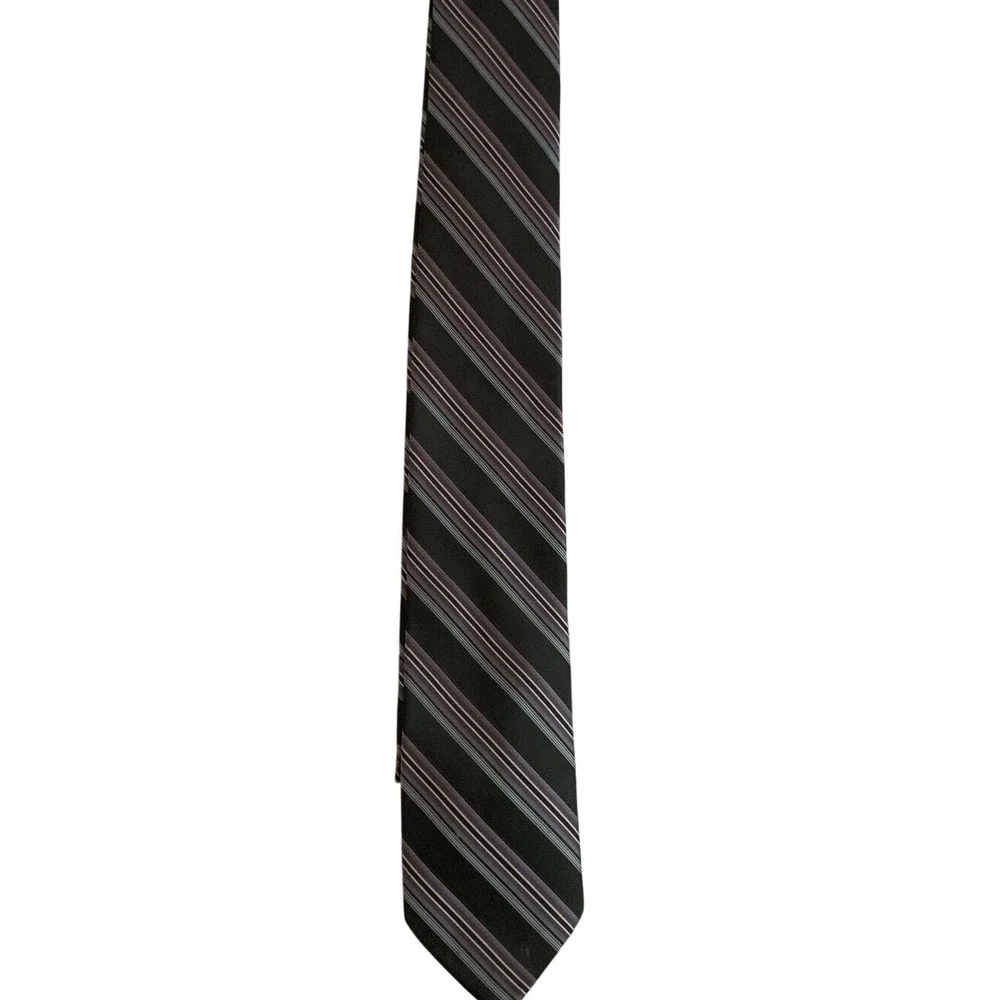 Stafford Essentials Mens Necktie Black Purple Blue Striped Diagonal Silk‎ Blend